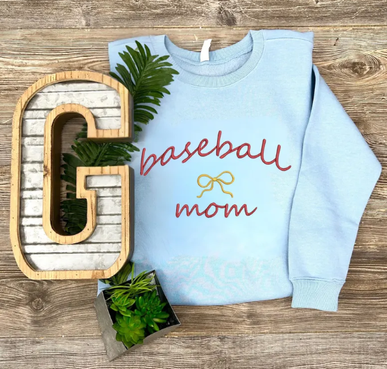 Sports Mom Coquette Bow Embroidered Top