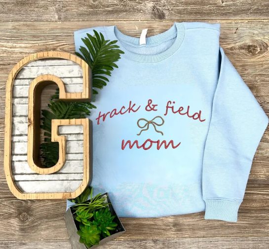 Sports Mom Coquette Bow Embroidered Top