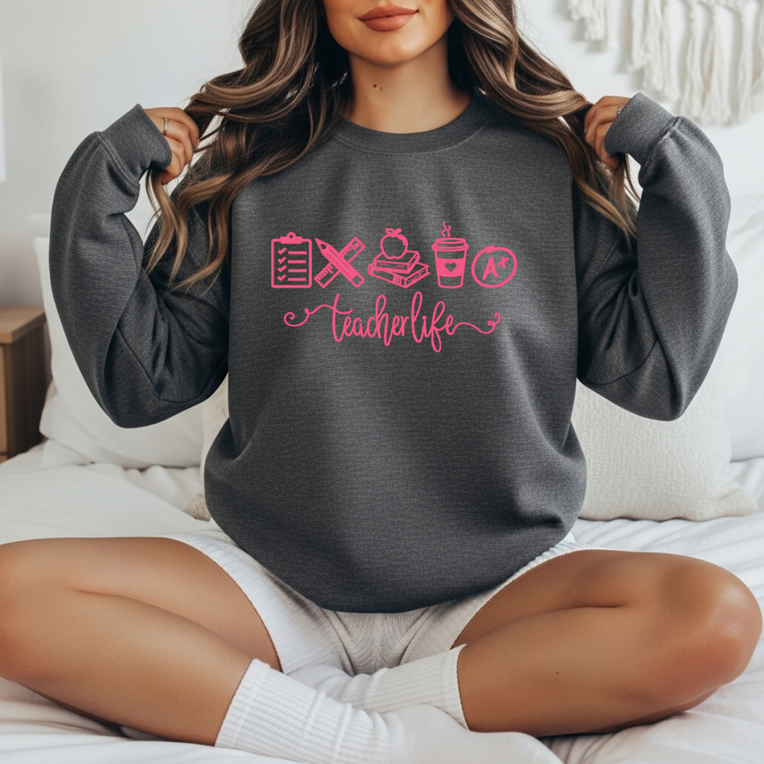 Teacher Life Embroidered Crewneck