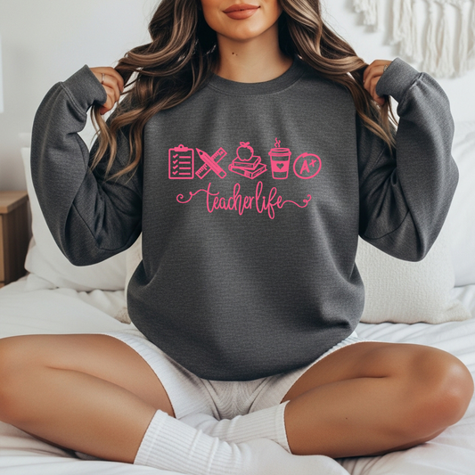 Teacher Life Embroidered Crewneck