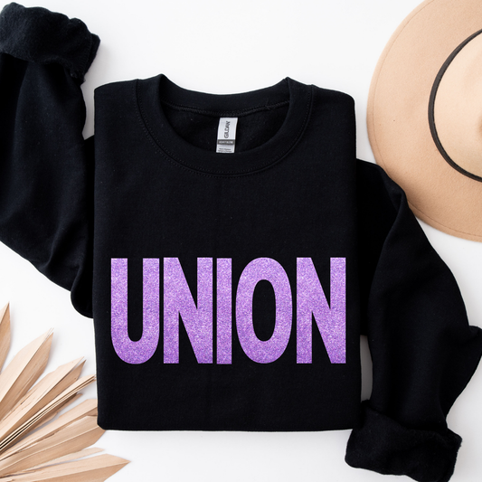 Union/Panthers Glitter Applique Side Bow Sweatshirt