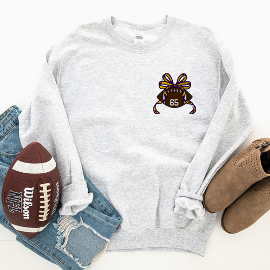 Team Spirit Embroidered Chest Football Bow Sweatshirt