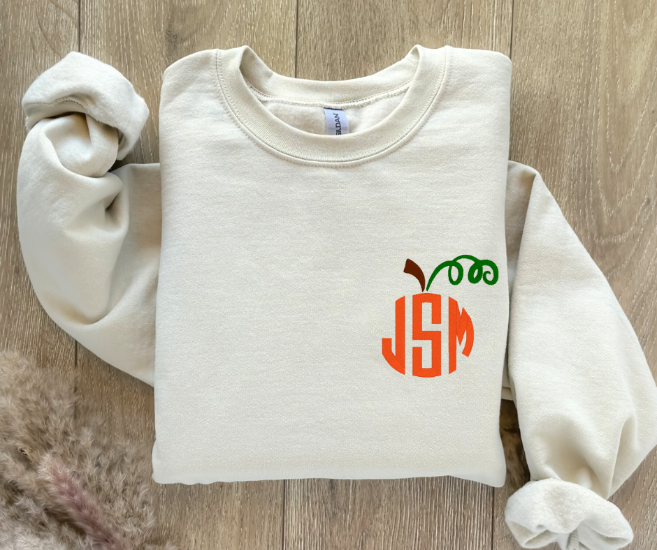 Pumpkin Monogram Embroidered Top