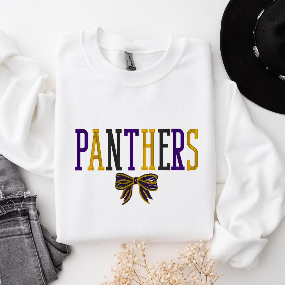 Panthers Bow Embroidered Crewneck