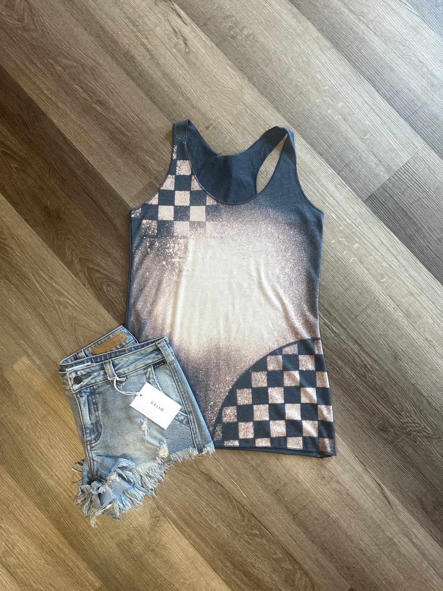 Personalized Checkered Bleached Tank Top