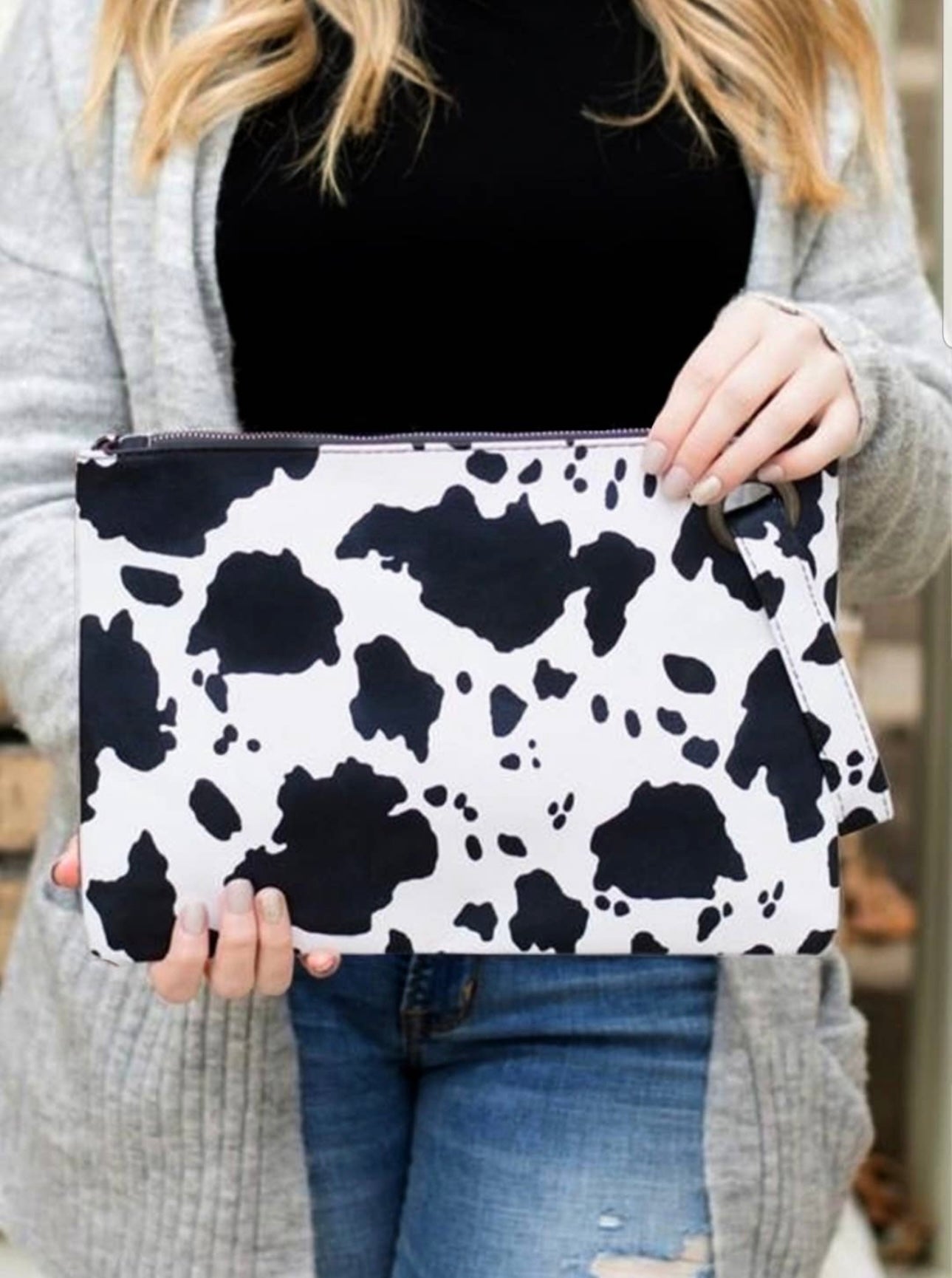 Black and White Cow Print Oversized Clutch