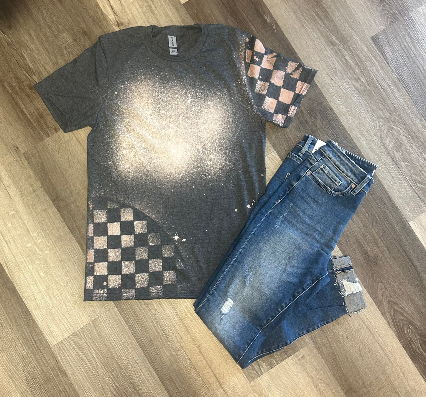 Personalized Checkered Bleached Tee