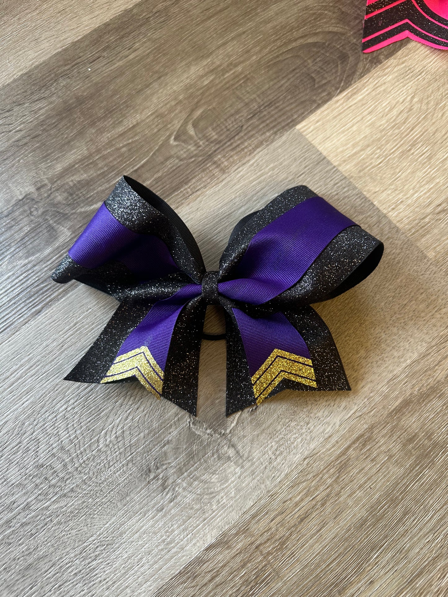 Double Layer Cheer Bow- Solid Glitter w/ Grosgrain Tails