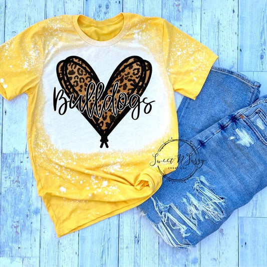 Bleached Gold Bulldogs Heart Leopard Tee