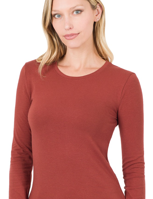 Dark Rust Cotton Long Sleeve Layering Tee