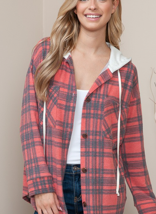 Red Plaid Hooded Shacket