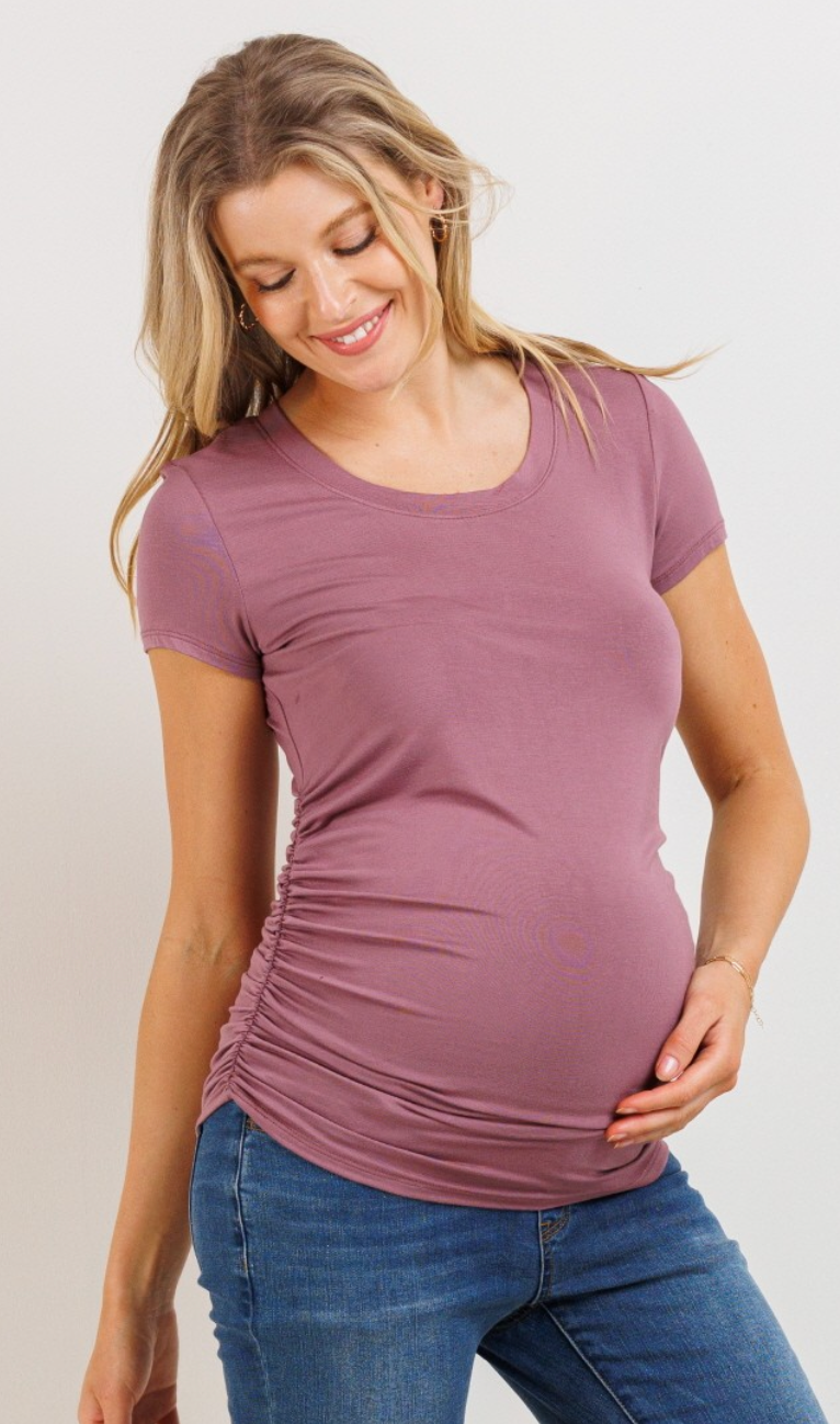 Round Neck Side Ruched Maternity Top