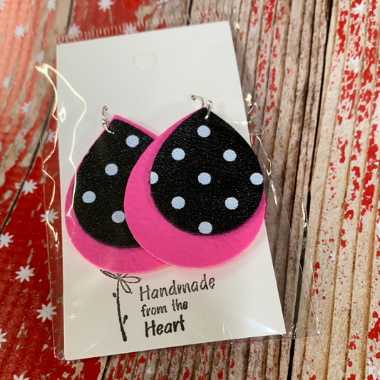 Black Polka Dot & Hot Pink Earrings